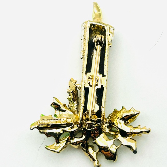 Vintage Retro signed Gerry's Christmas Candle Holiday Holly & Berries Brooch Pin - Picture 3 of 6